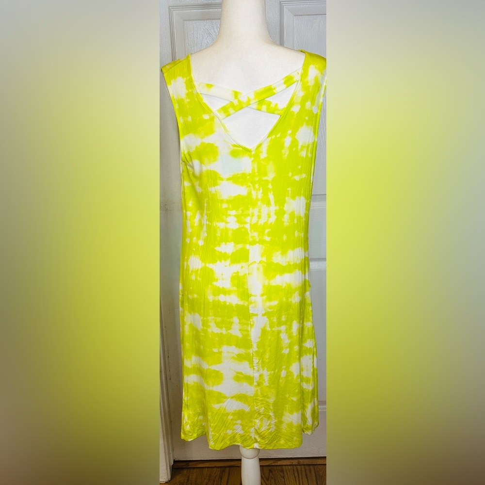 Style & Co Dress Sleeveless Fun Yellow Flip Flop Cut Out Back Knee Length Sz XL - Picture 4 of 9